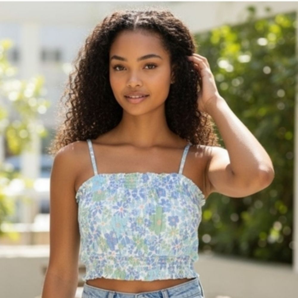 NEW- Floral Blue Smocked Women's Top